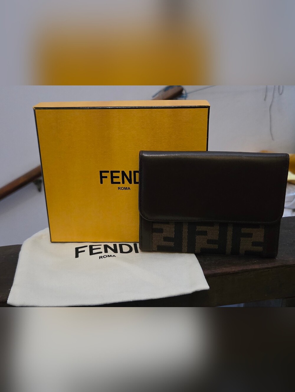 Fendi Roma Zucca Bifold Monogram Leather And Canvas Wallet Full Inclusion